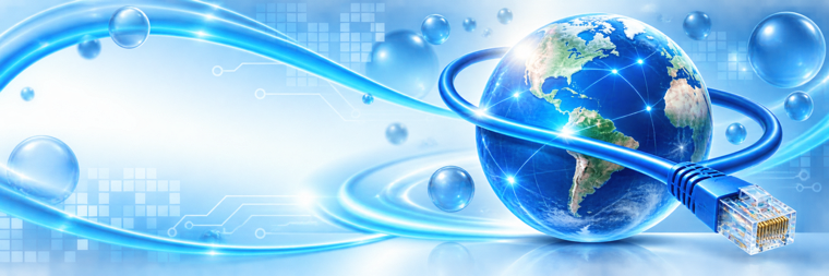 Abstract Internet globe connected by an Ethernet cable